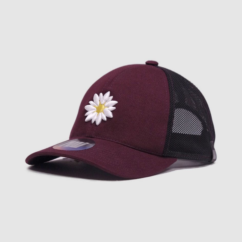 Burgundy Danish Daisy Flower Mesh Cap