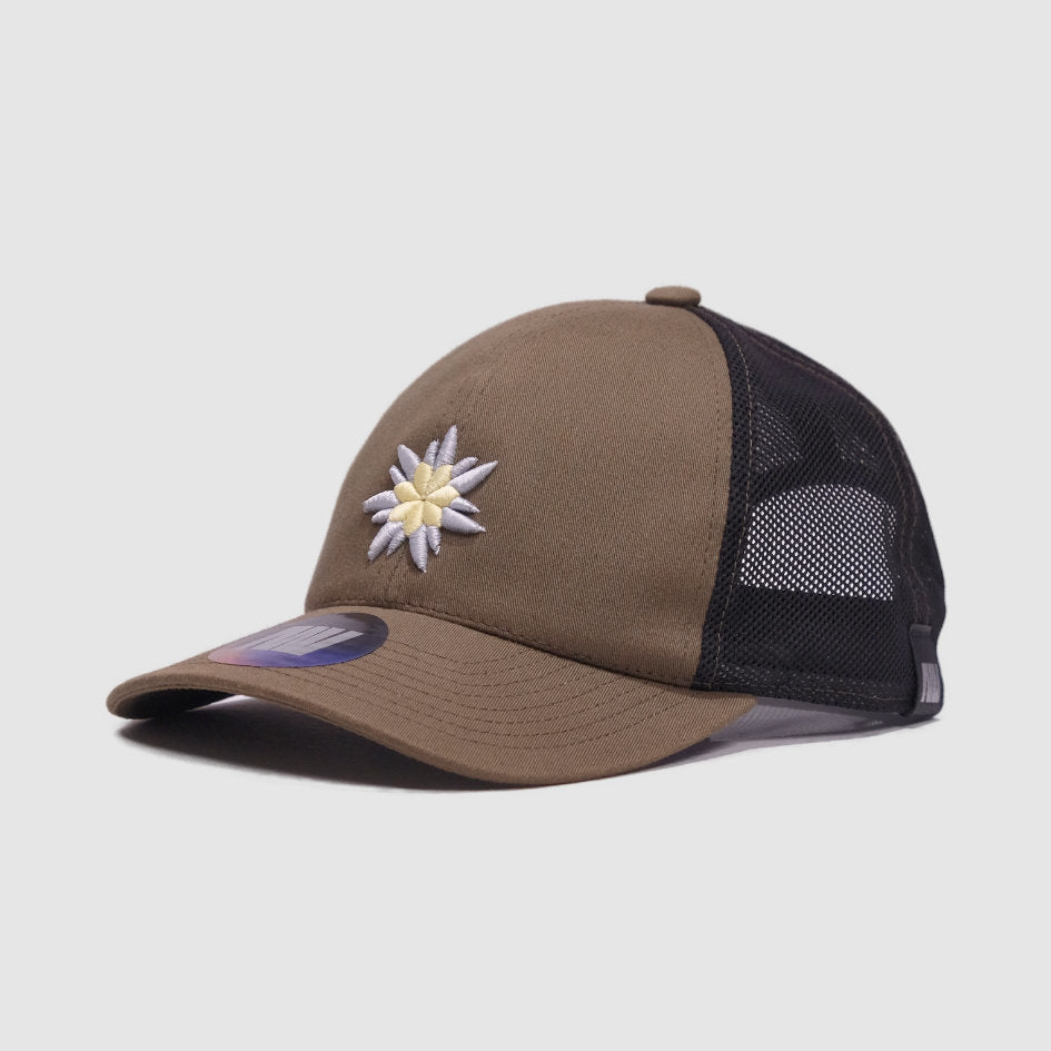 Olive Austrian Edelweiss Flower Mesh Cap