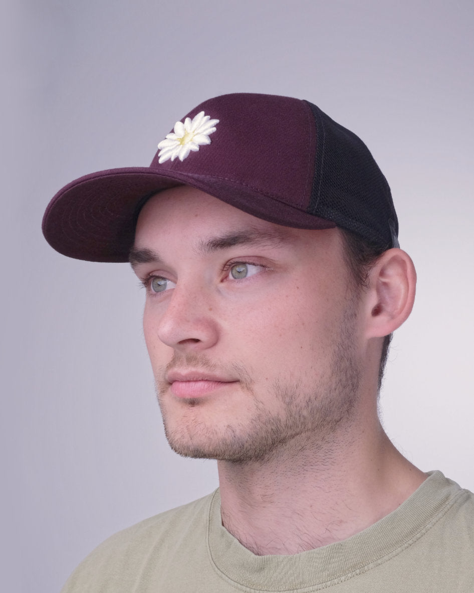 Burgundy Danish Daisy Flower Mesh Cap