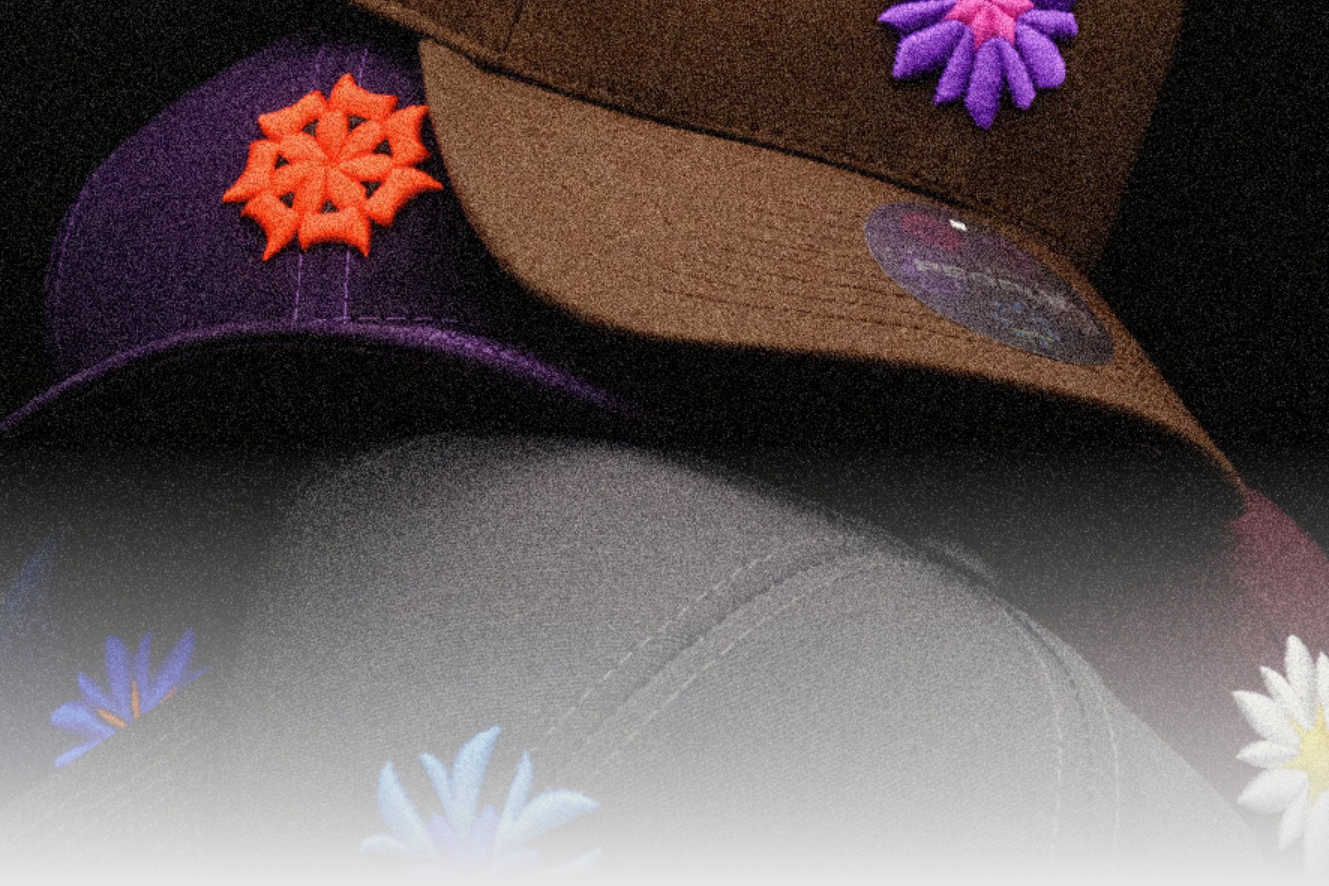 flower caps on each other in flower shop against black background